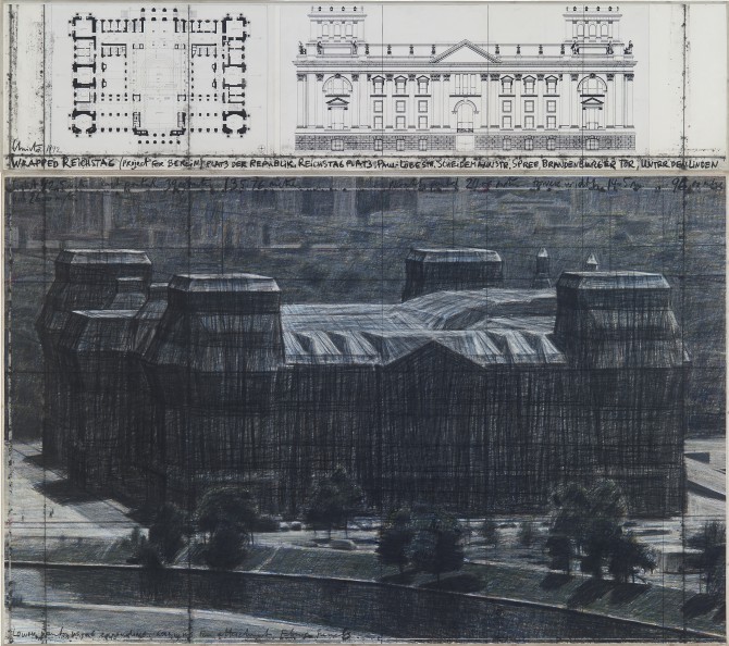 Christo Wrapped Reichstag 1992 zeichnung 2-Teilig 167 x 108 und 167 x 40 cm 3
