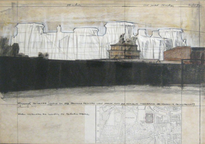 Christo - Wrapped Reichstag, 1977, Zeichnung-Collage, 72 x 57 cm