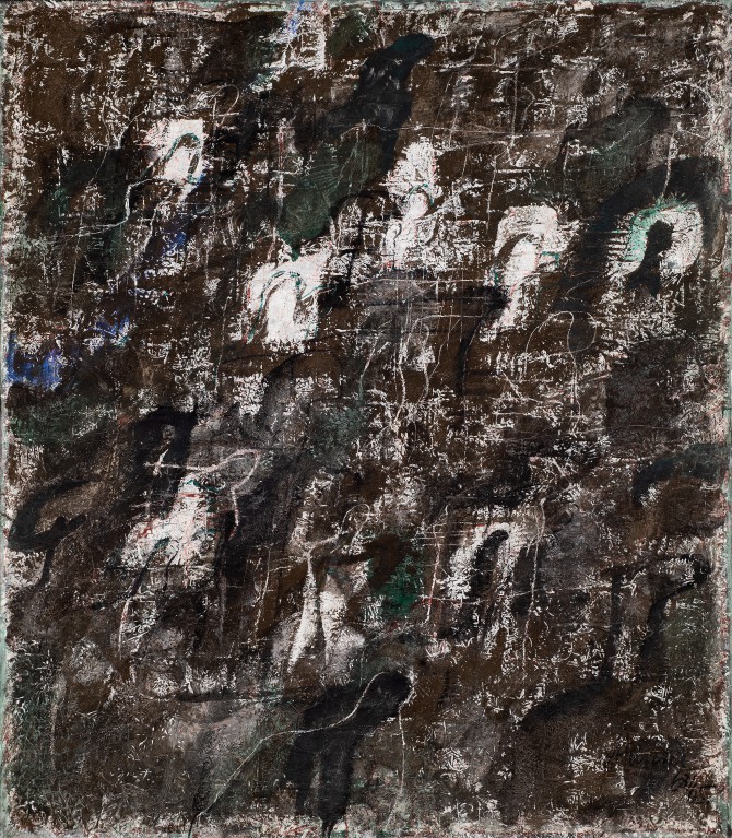 Gerhard Hoehme, 1963, Bedrohliche Schatten, Öl auf Leinwand, 160 x 140 cm