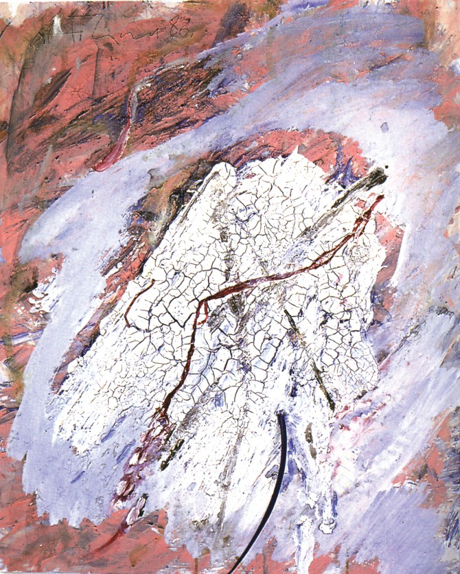 Gerhard Hoehme, Fautriers Echo, 1986, Acryl, Leinwand, PE Schnur, 100 x 80 cm