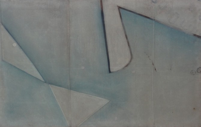 Hofschen_Modifikation L 31, 1987, Öl-Segeltuch-Ponal-Papier, 163 x 129 cm