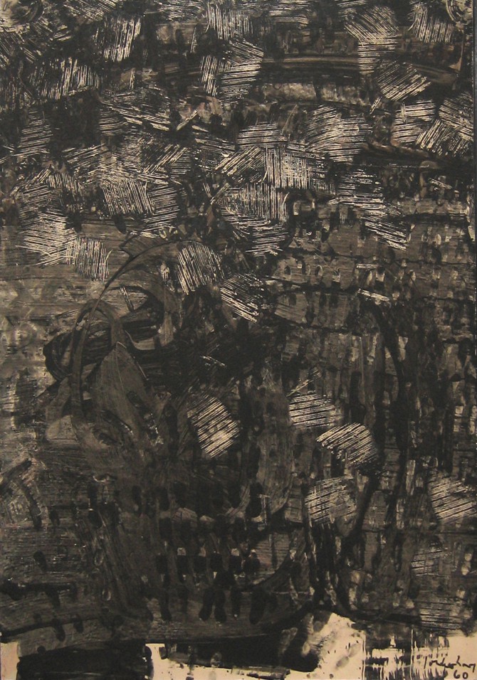 K.R.H. Sonderborg - Composition, 1960, Tempera-Fotopapier-Leinwand, 109,2 x 70 cm